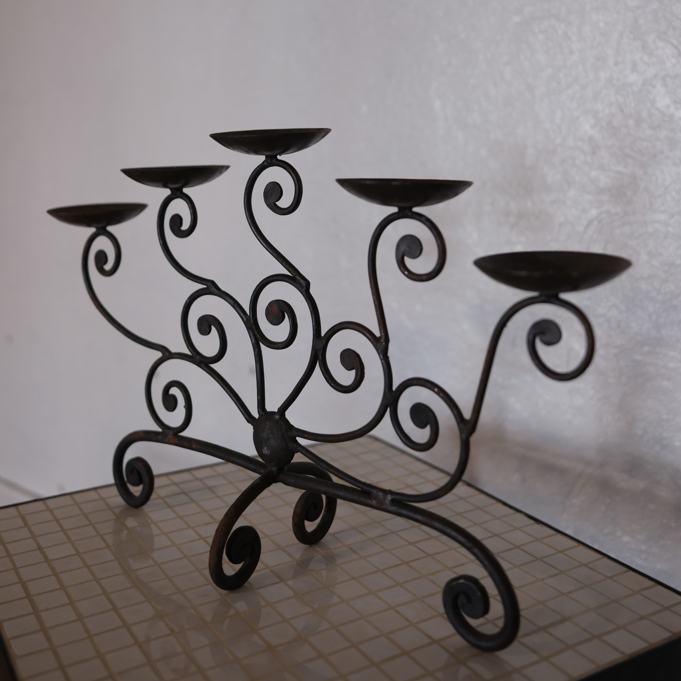 Wrought iron candelabra, wide