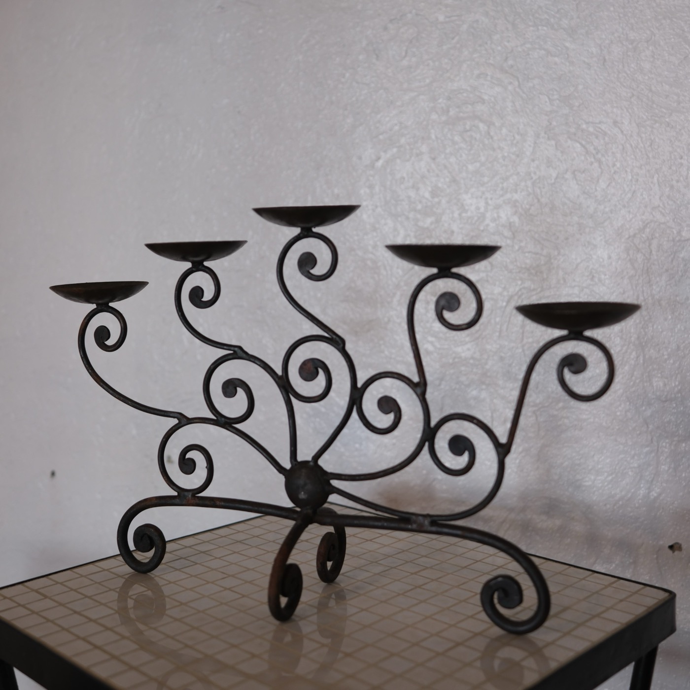 Wrought iron candelabra, wide